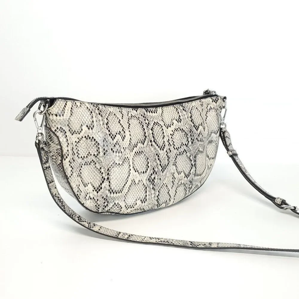 J.jill Leather Crossbody Crescent Bag In Grey, Snake